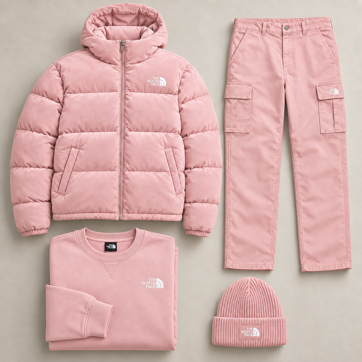 Unisex Suede-Look Puffer & Cargo 4-Piece Set