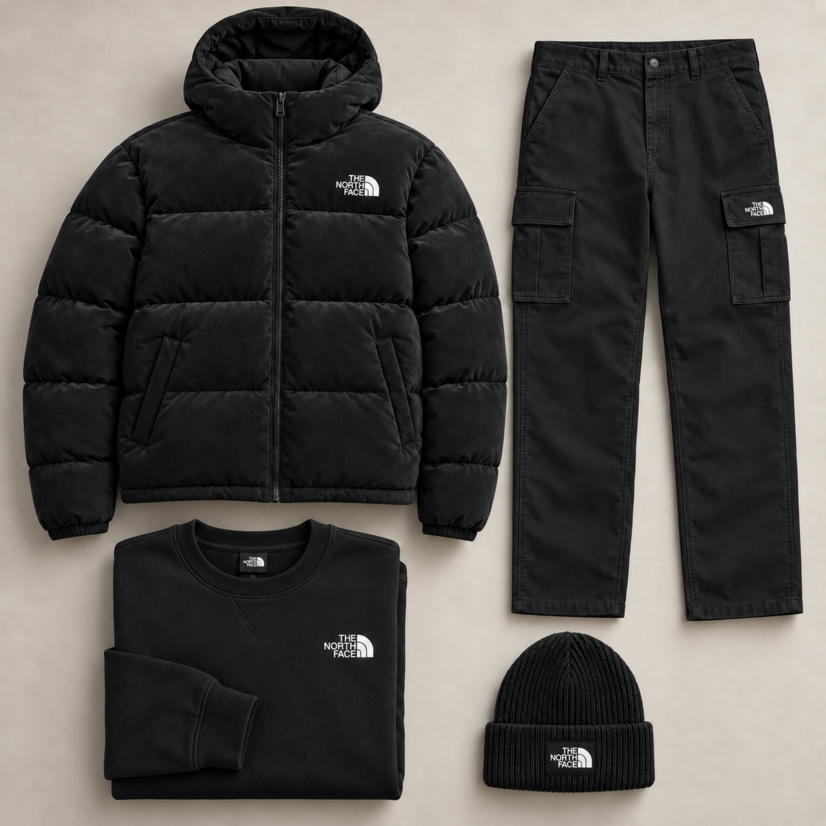 Unisex Suede-Look Puffer & Cargo 4-Piece Set