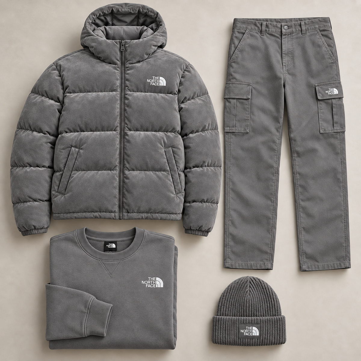 Unisex Suede-Look Puffer & Cargo 4-Piece Set