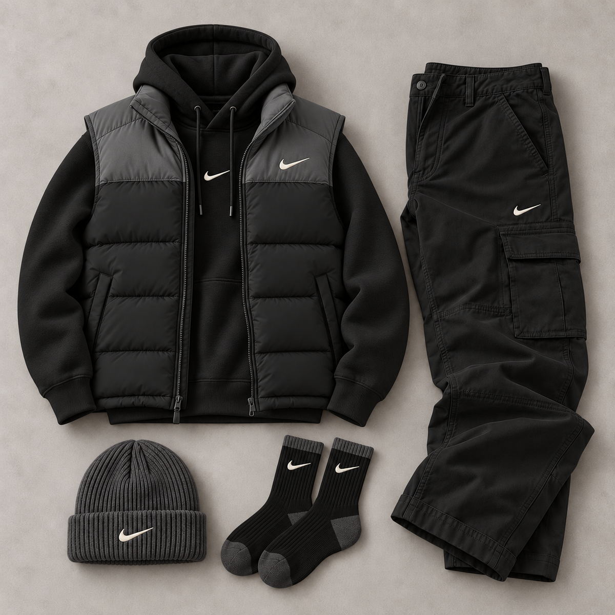 Unisex Colorblock Vest & Hoodie 5-Piece Set