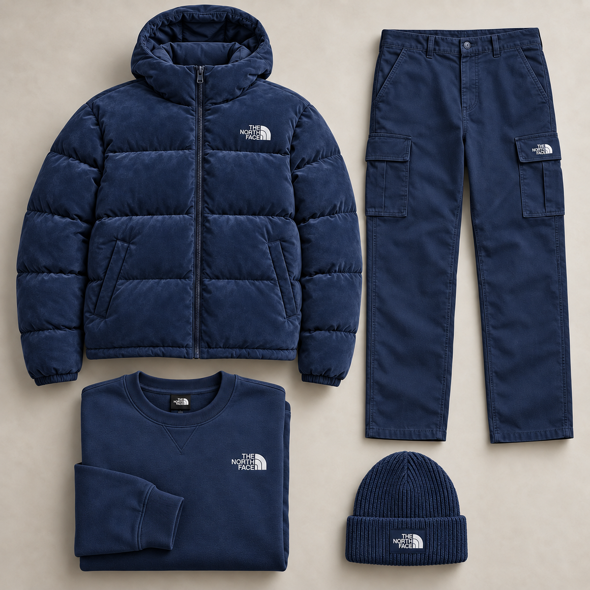 Unisex Suede-Look Puffer & Cargo 4-Piece Set