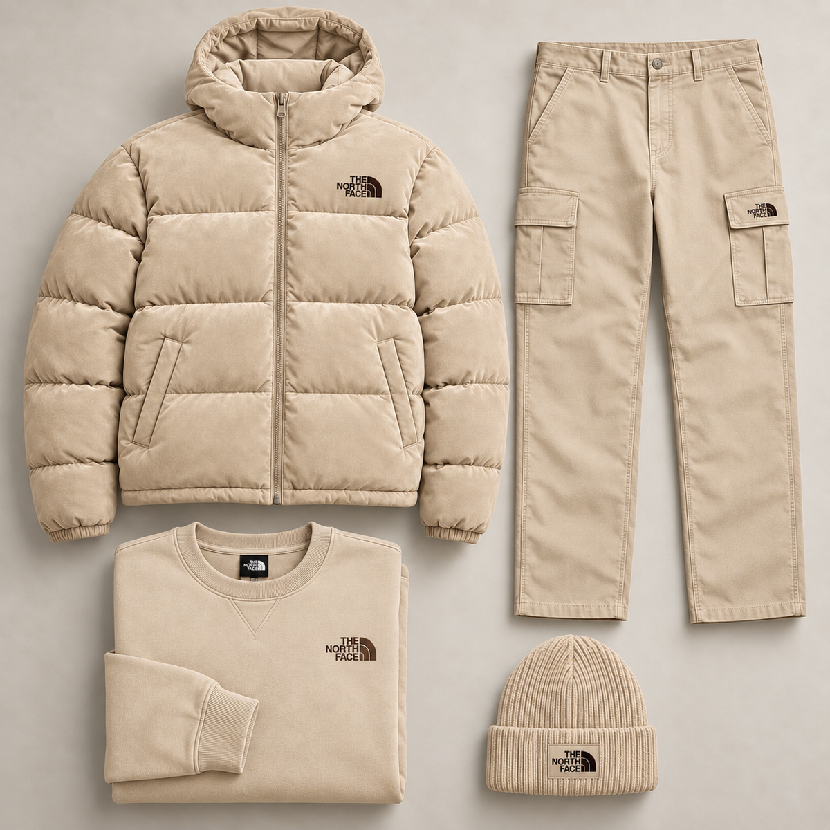 Unisex Suede-Look Puffer & Cargo 4-Piece Set