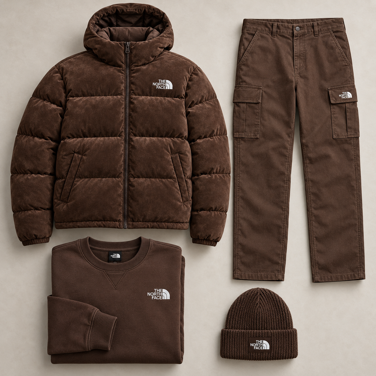 Unisex Suede-Look Puffer & Cargo 4-Piece Set