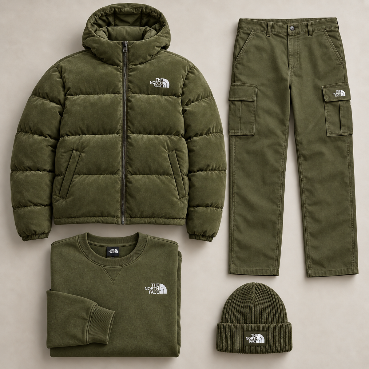 Unisex Suede-Look Puffer & Cargo 4-Piece Set