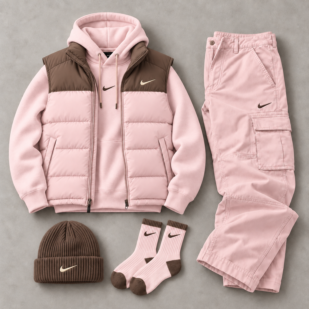 Unisex Colorblock Vest & Hoodie 5-Piece Set