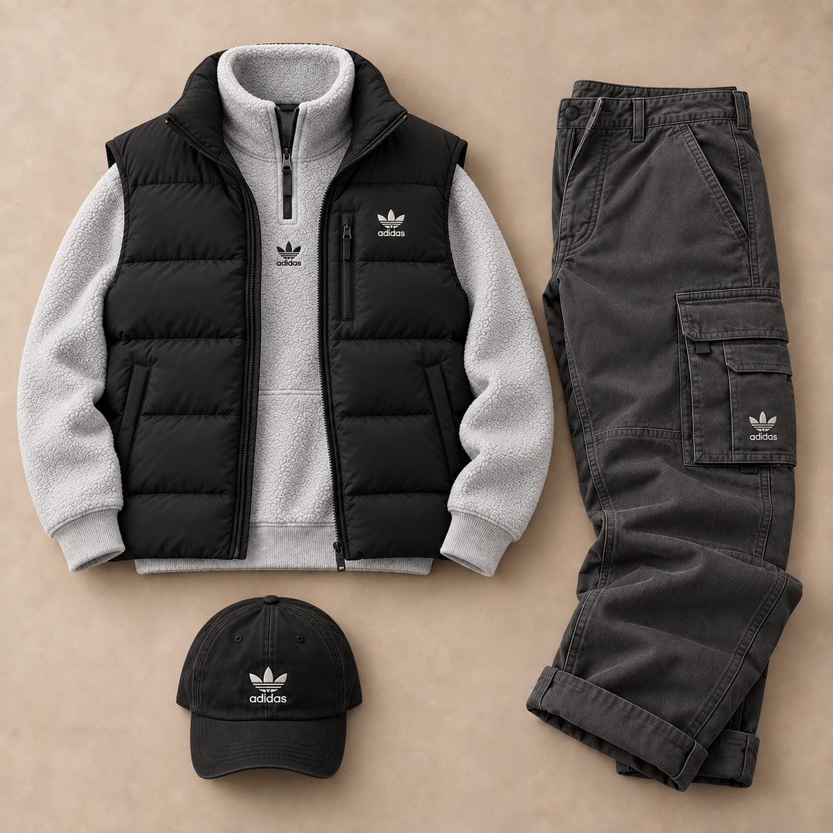 Originals Winter Utility 4-Piece Set – Puffer Vest, Quarter-Zip, Cargo Pants & Cap
