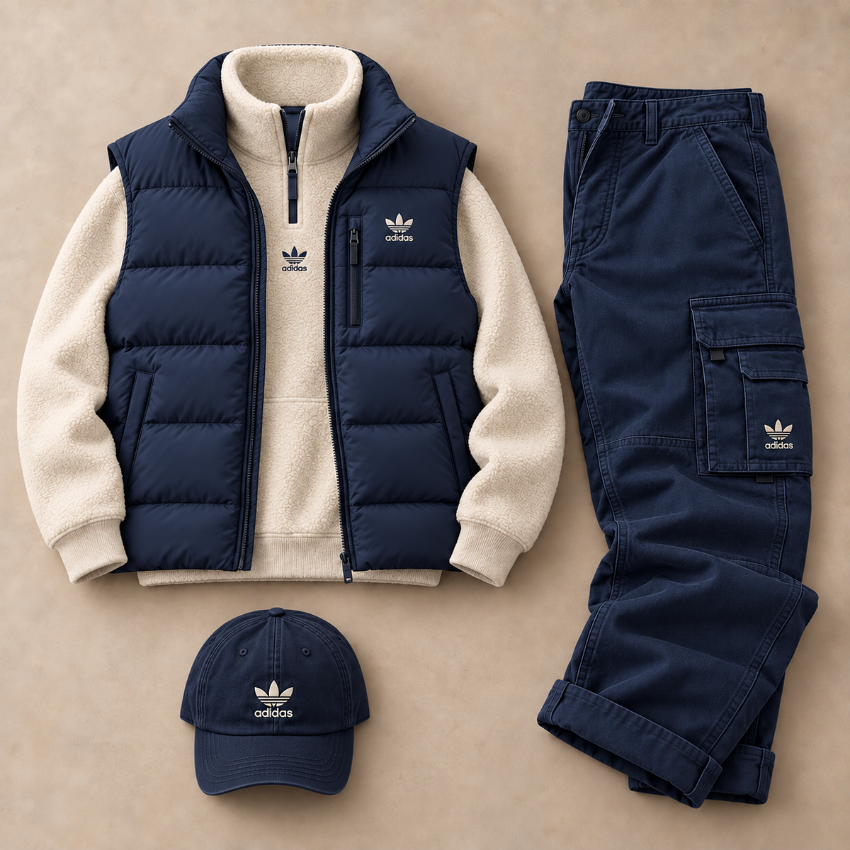 Originals Winter Utility 4-Piece Set – Puffer Vest, Quarter-Zip, Cargo Pants & Cap