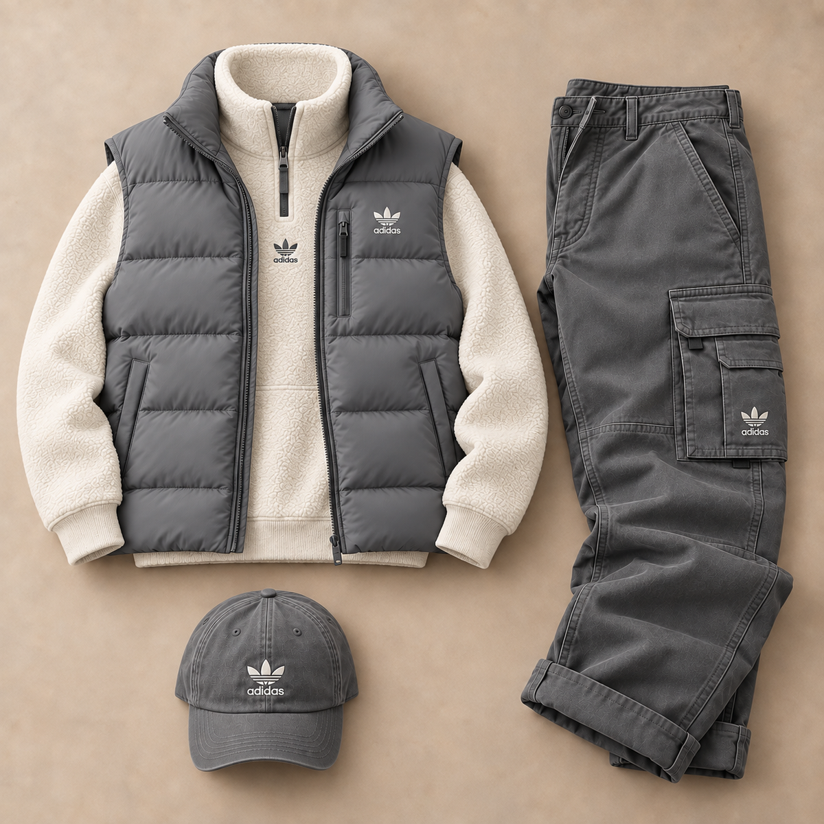 Originals Winter Utility 4-Piece Set – Puffer Vest, Quarter-Zip, Cargo Pants & Cap