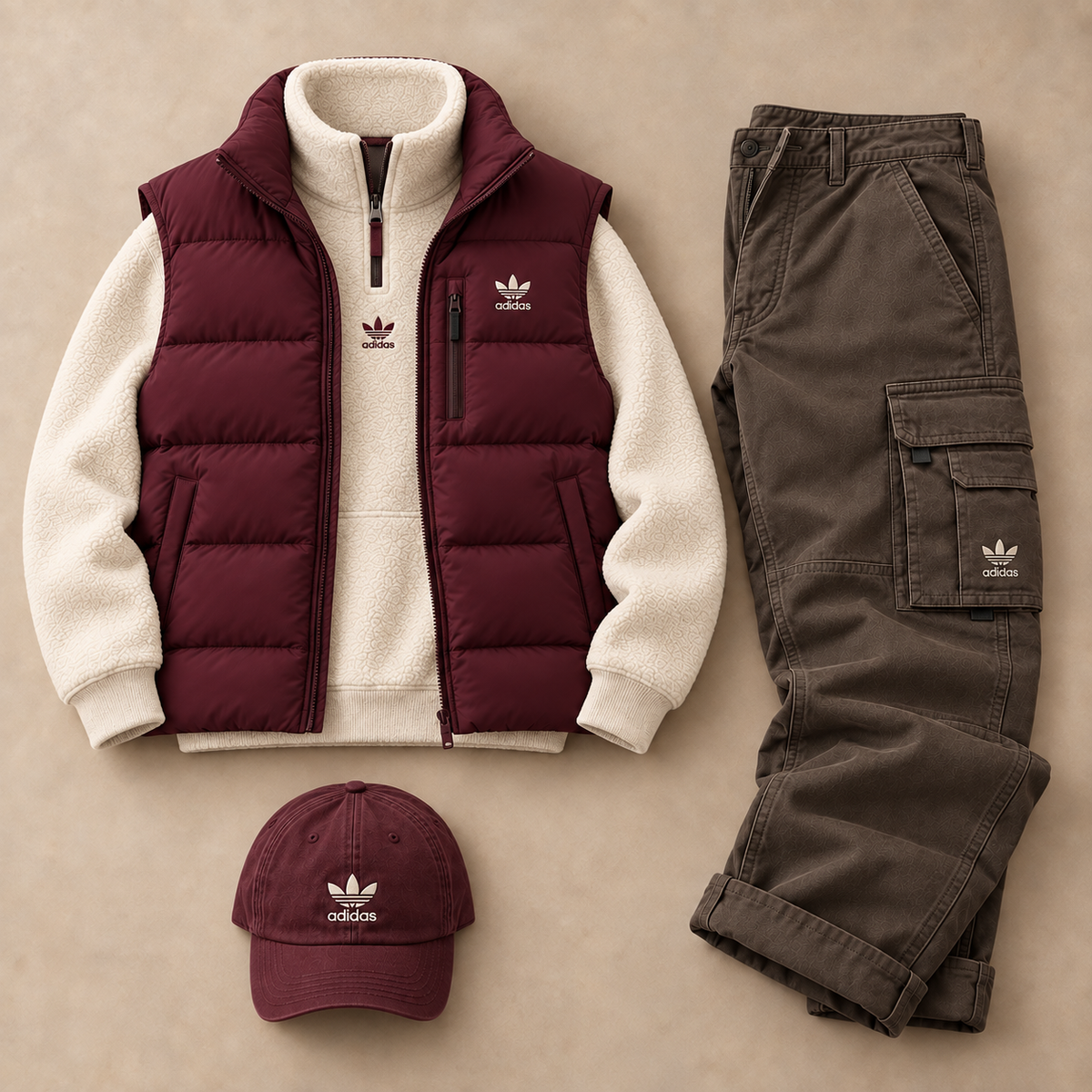 Originals Winter Utility 4-Piece Set – Puffer Vest, Quarter-Zip, Cargo Pants & Cap