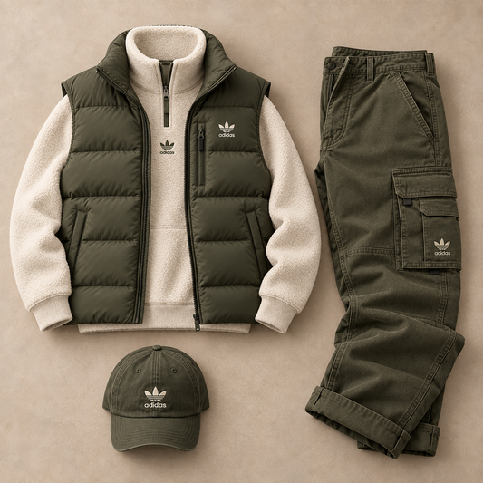 Originals Winter Utility 4-Piece Set – Puffer Vest, Quarter-Zip, Cargo Pants & Cap