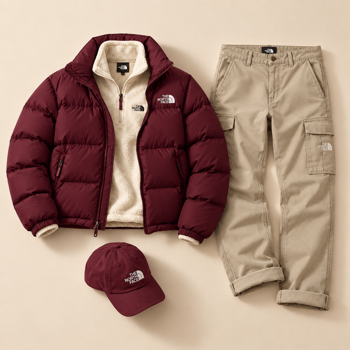 Winter Light Utility 4-Piece Set – Puffer Jacket, Fleece Half-Zip, Utility Cargo Pants & Cap