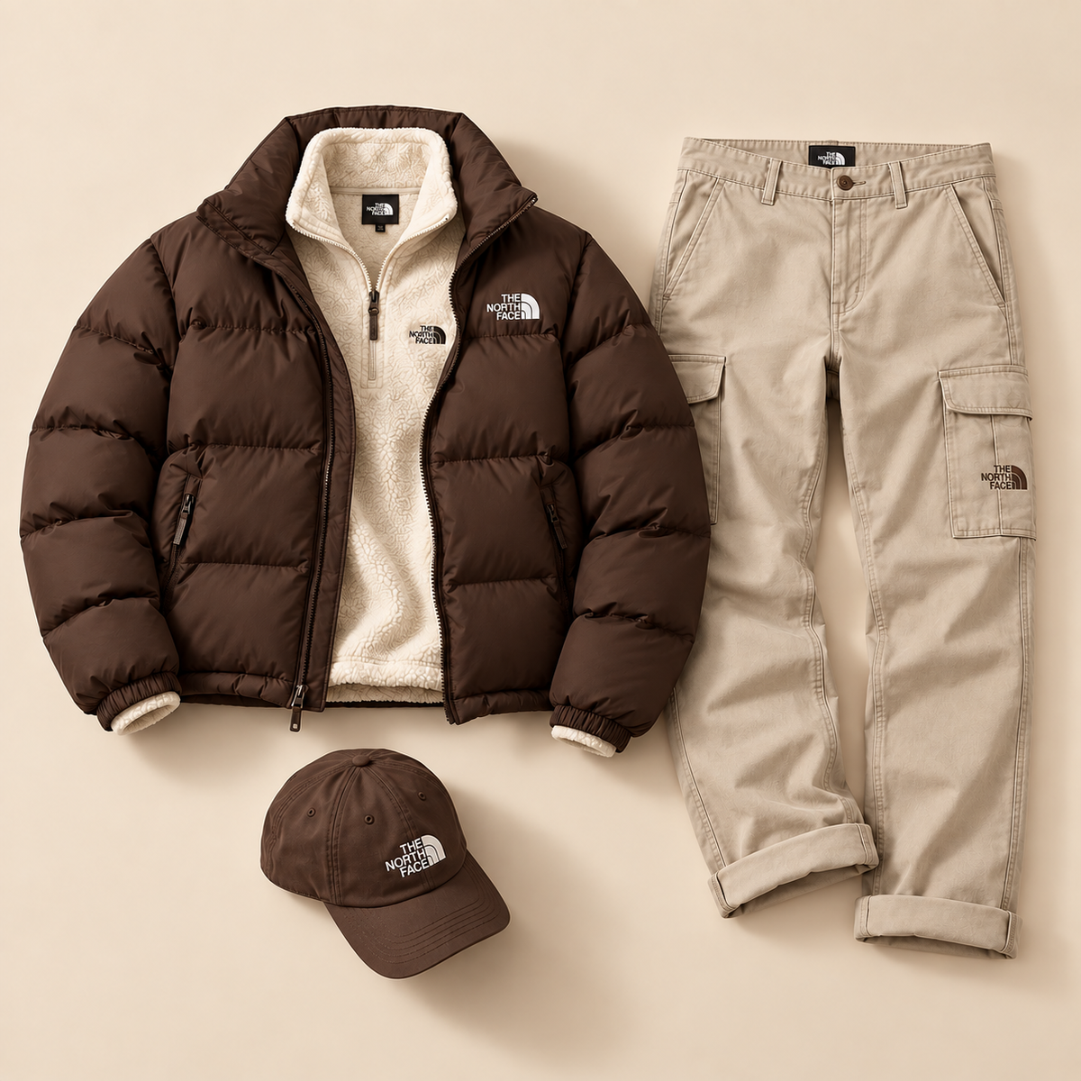 Winter Light Utility 4-Piece Set – Puffer Jacket, Fleece Half-Zip, Utility Cargo Pants & Cap
