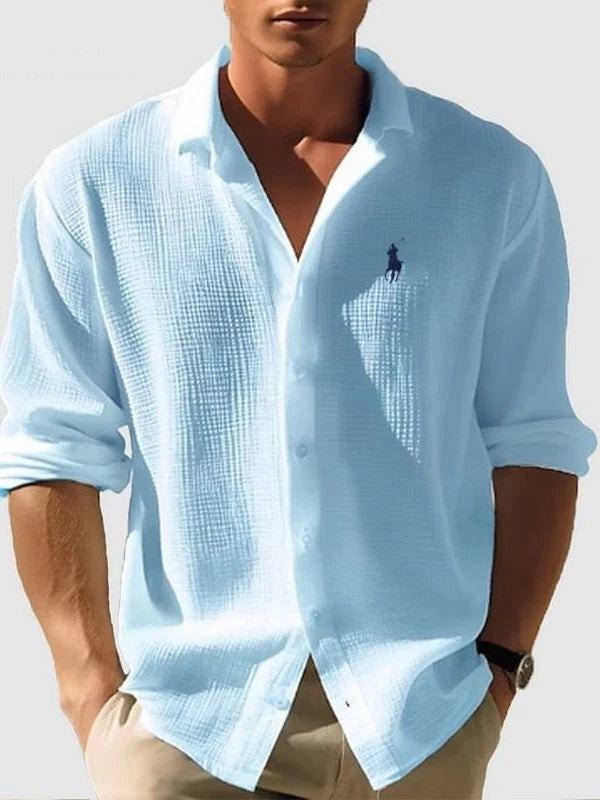 R L | Men's Loose-Fit Waffle-Knit Collared Shirt