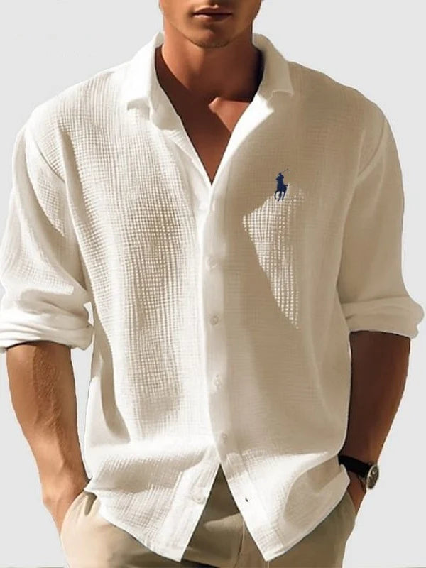 R L | Men's Loose-Fit Waffle-Knit Collared Shirt